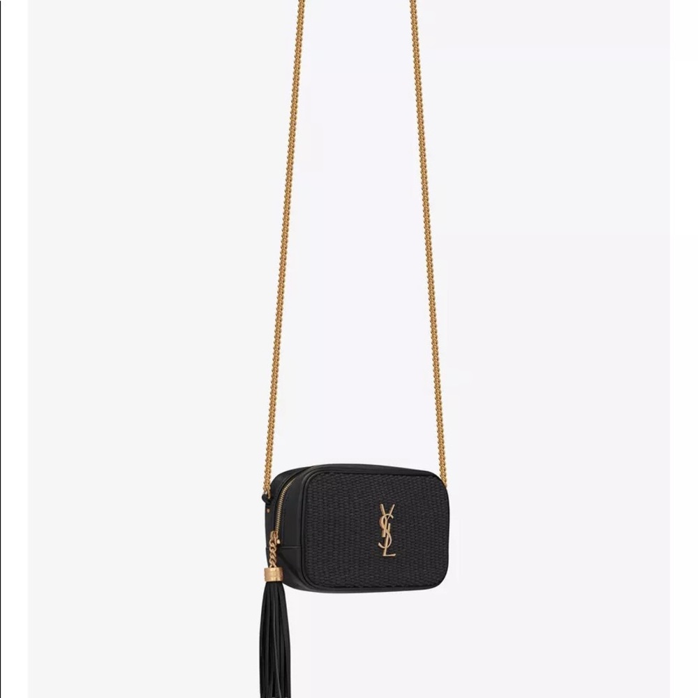 Saint Laurent Lou Mini Bag In Raffia And Vintage Leather